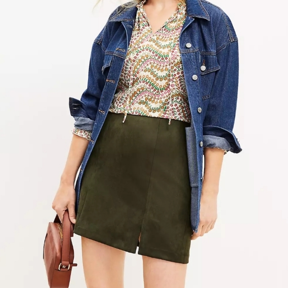 Loft Seamed Faux Suede A-Line Skirt Size 8 NWT